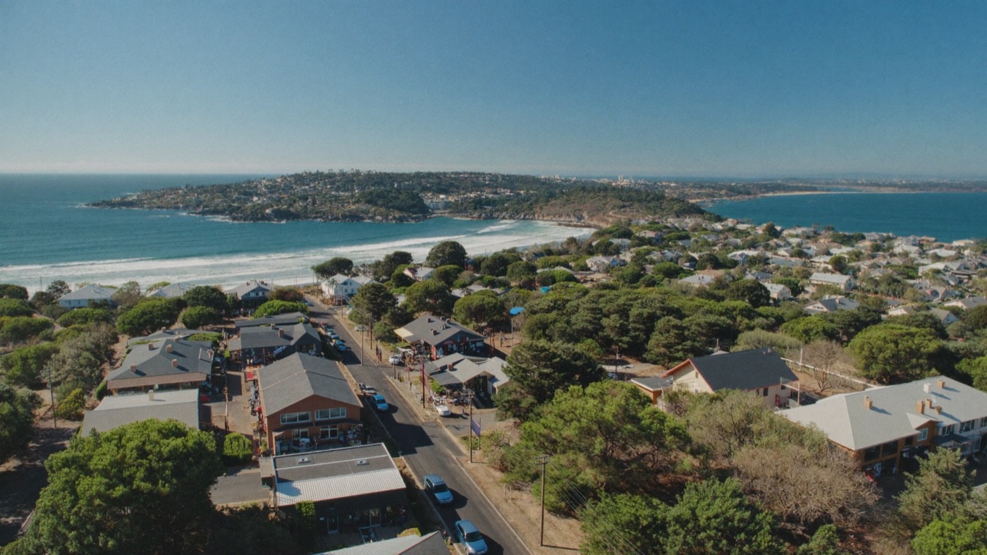 A Northern Beaches shopping strip seen from above