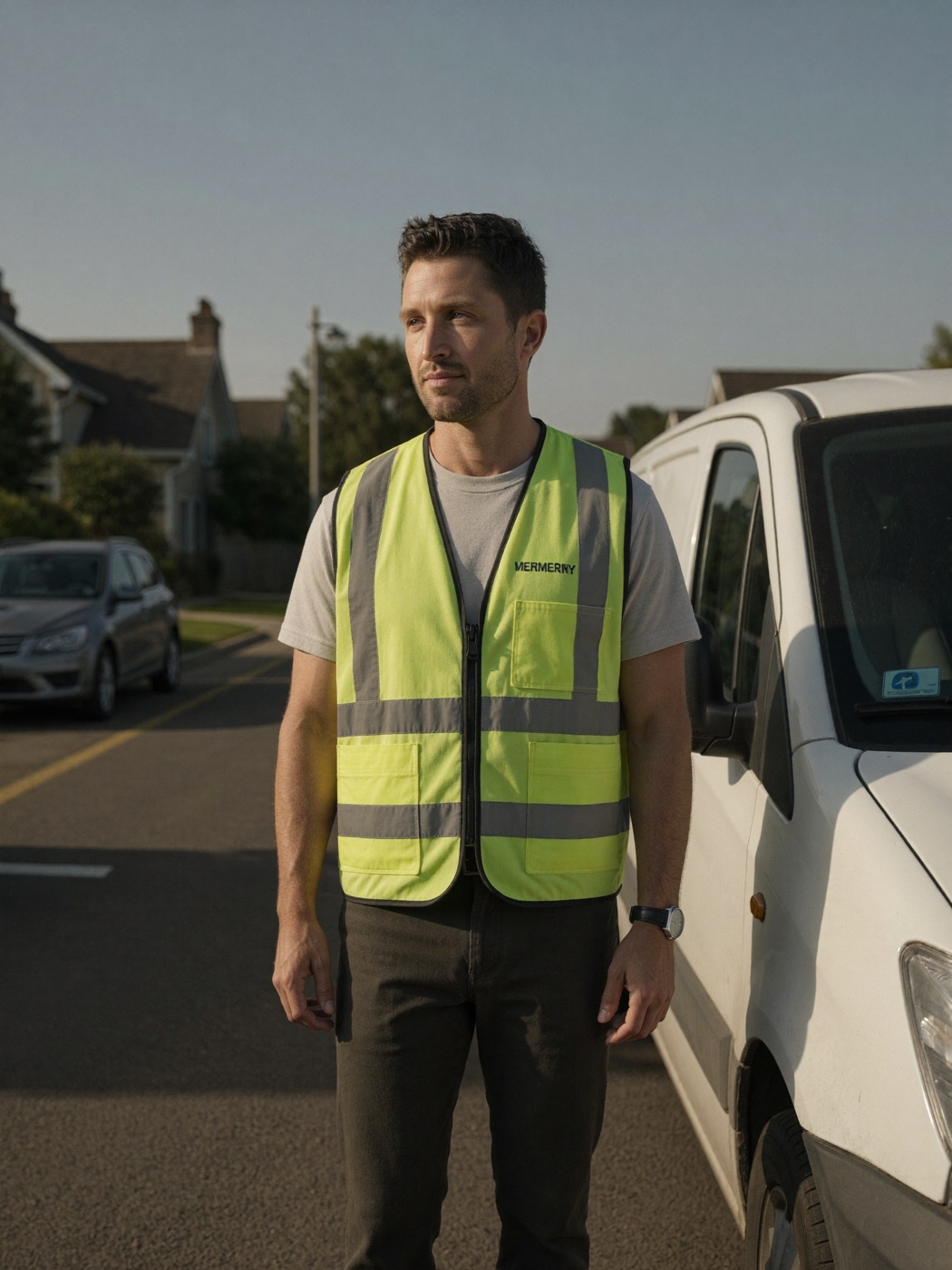 A local tradesperson standing by his work van on a Northern Beaches street