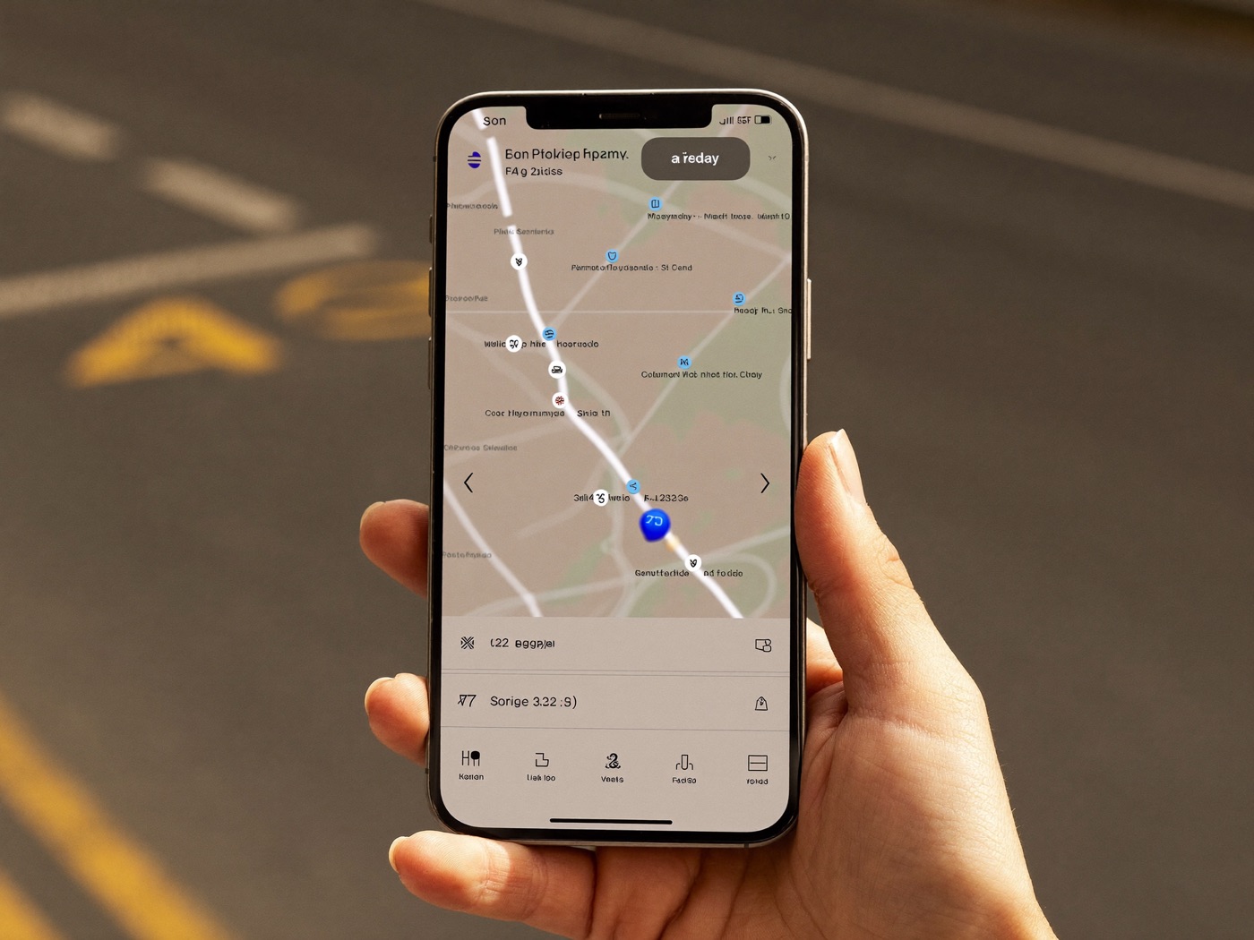 A phone showing a local business pinned on Google Maps