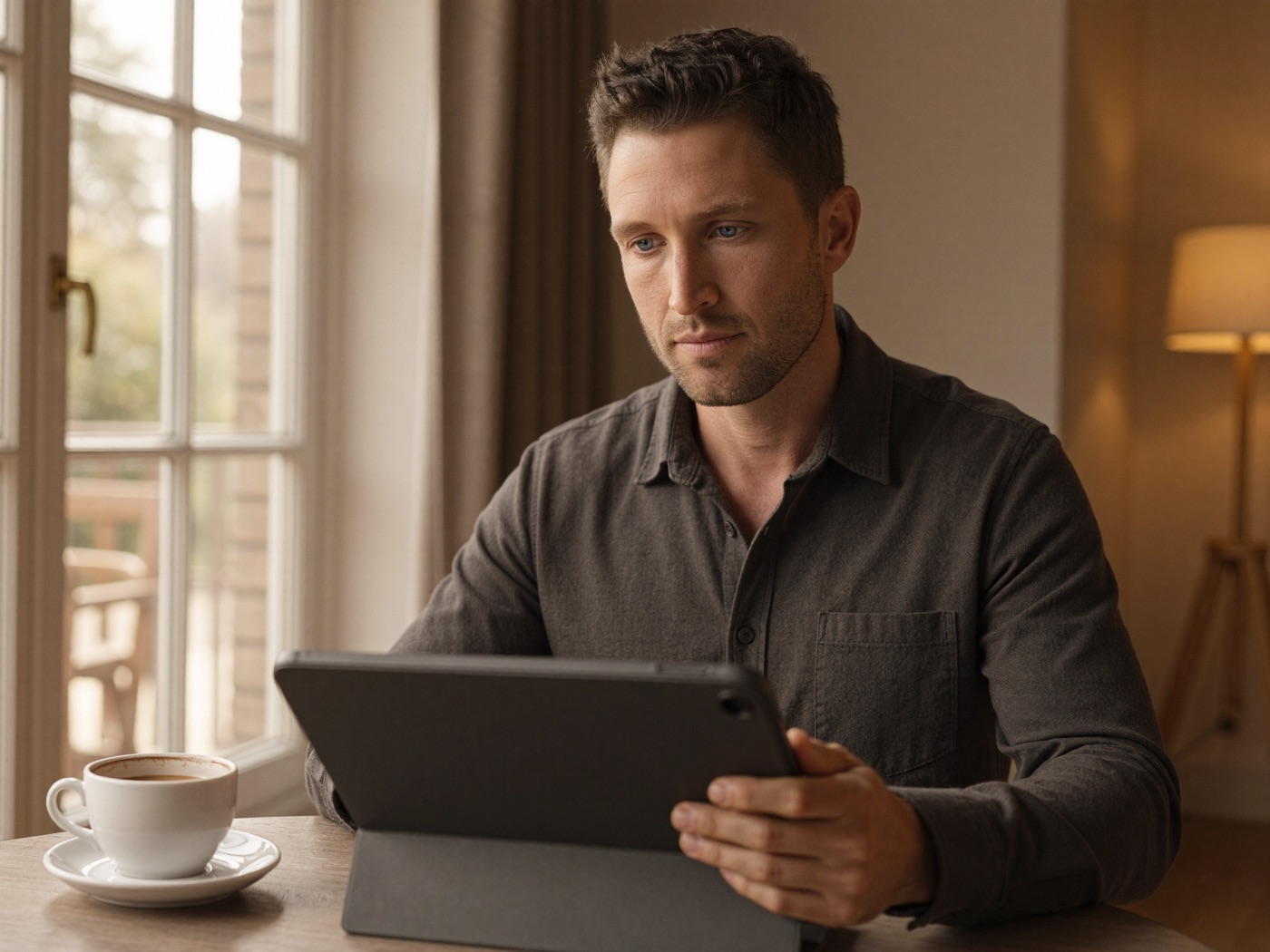 A local business owner checking his visitor numbers on a tablet