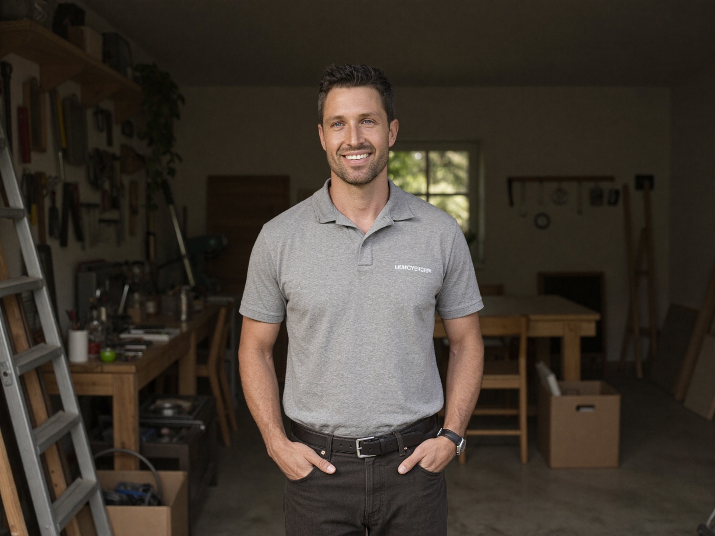 A happy local business owner in his workshop
